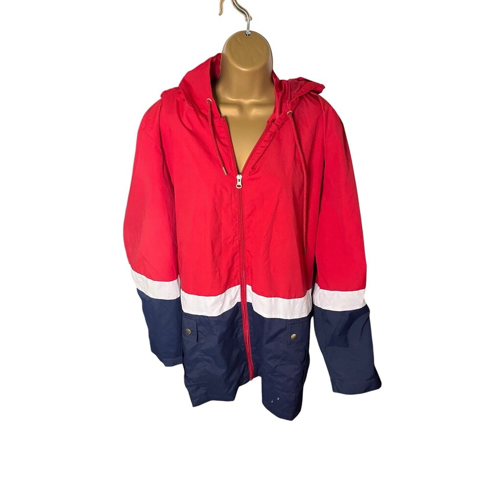 NorthStyle Hooded Colorblock Rain Jacket Windbreaker Red Navy White Women’s 3X